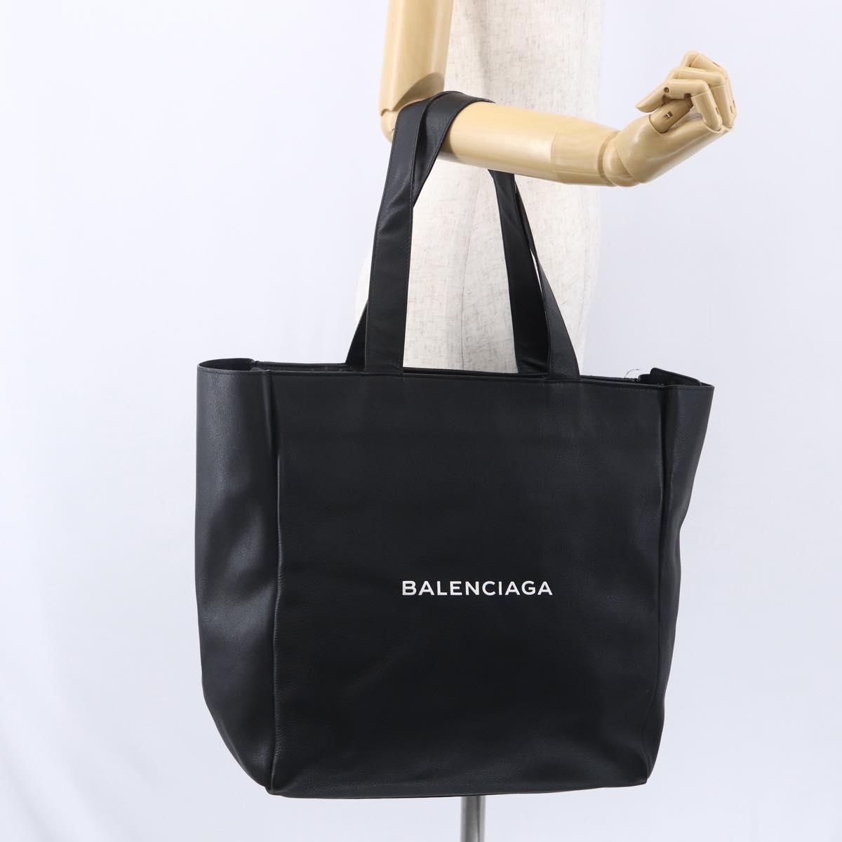 BALENCIAGA Tote Bag Leather Black Silver Auth 154511