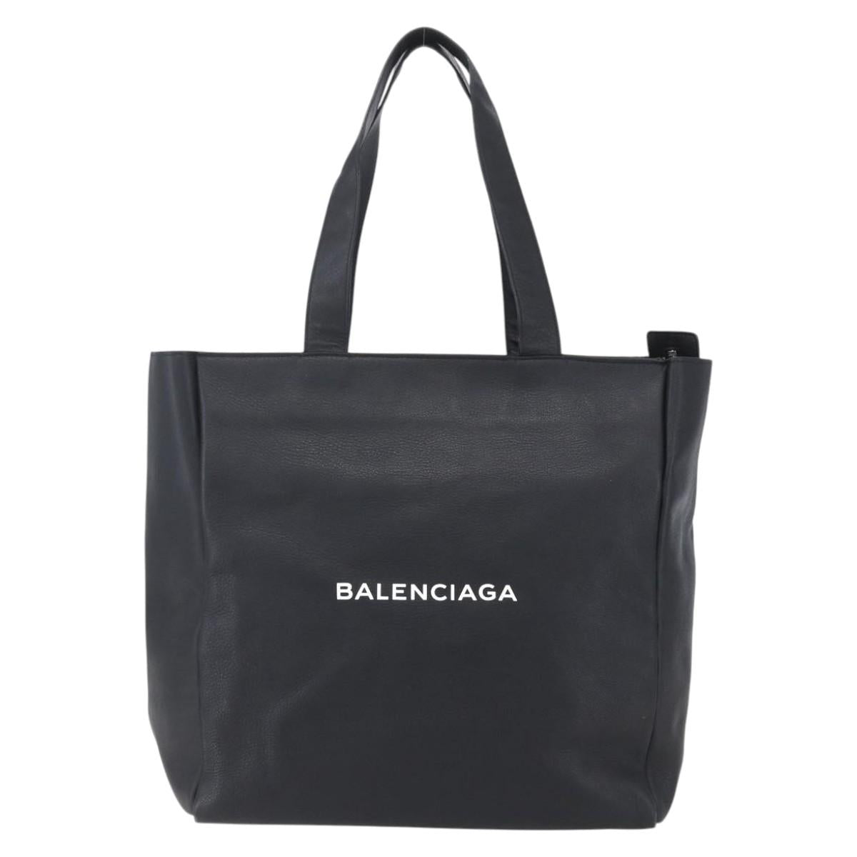 BALENCIAGA Tote Bag Leather Black Silver Auth 154511
