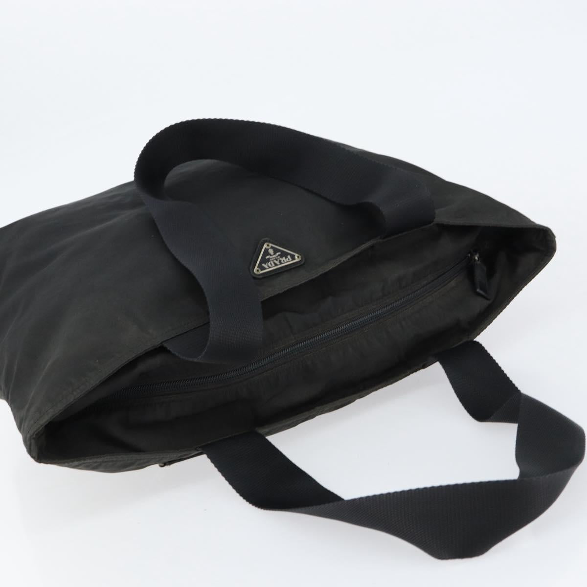 PRADA Hand Bag Nylon Black Silver Auth 154512