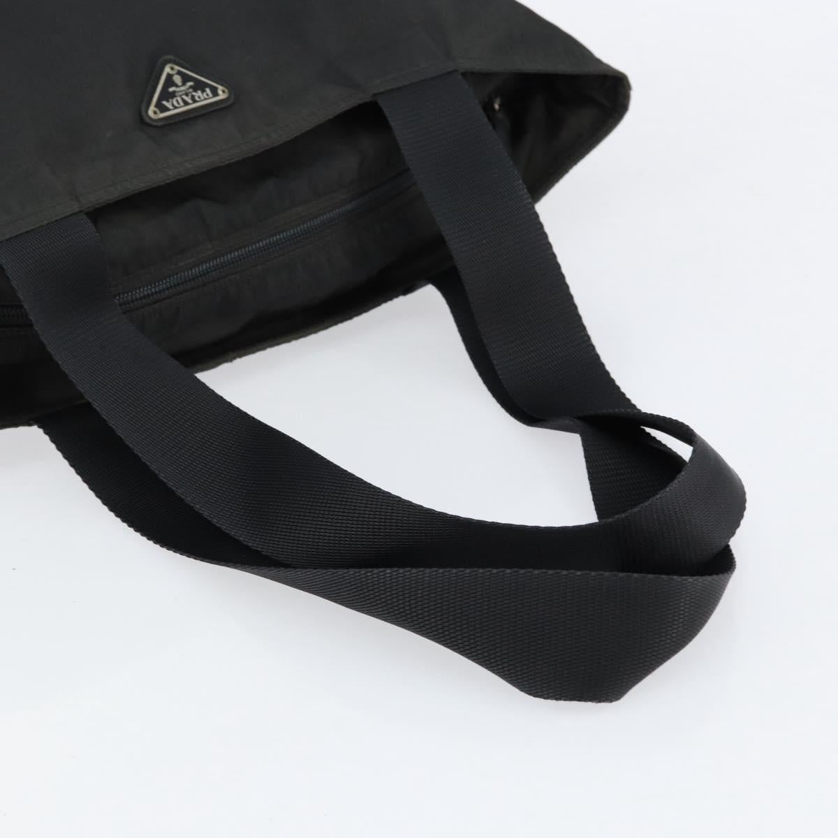 PRADA Hand Bag Nylon Black Silver Auth 154512
