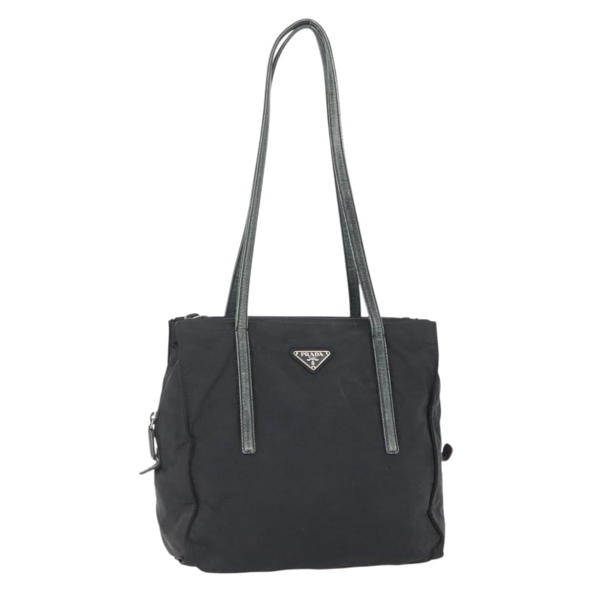 PRADA Hand Bag Nylon Black Silver Auth 154514