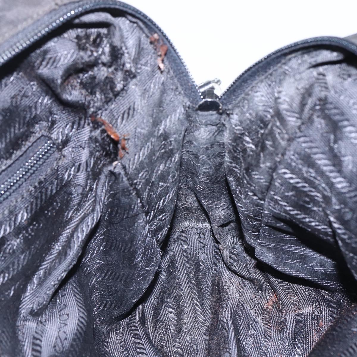 PRADA Hand Bag Nylon Black Silver Auth 154514