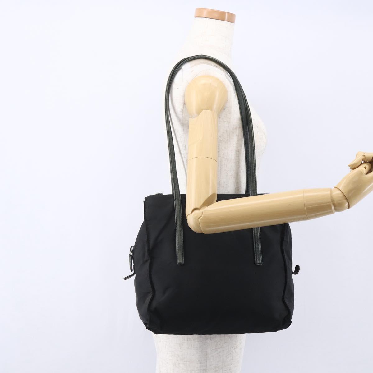 PRADA Hand Bag Nylon Black Silver Auth 154514