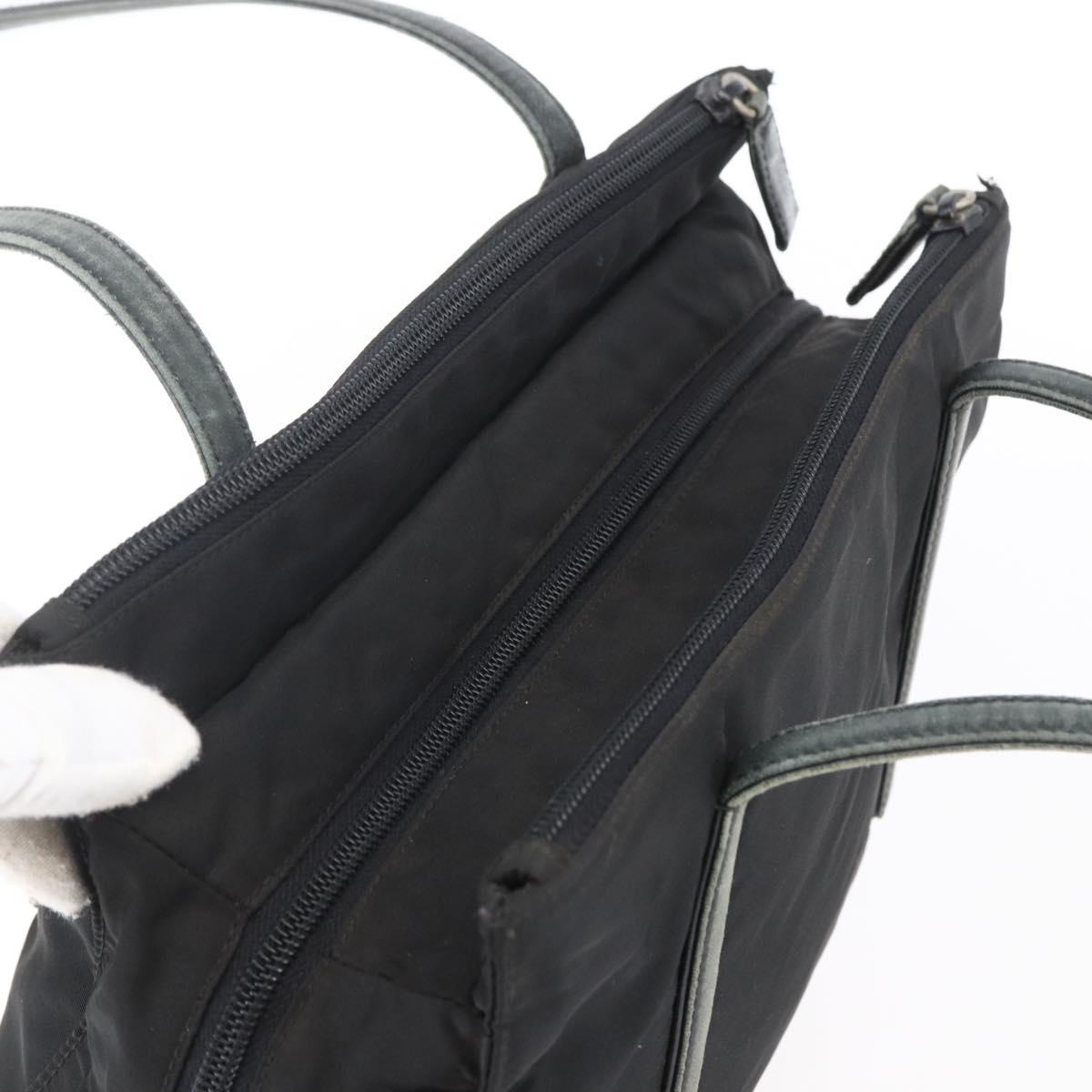PRADA Hand Bag Nylon Black Silver Auth 154514