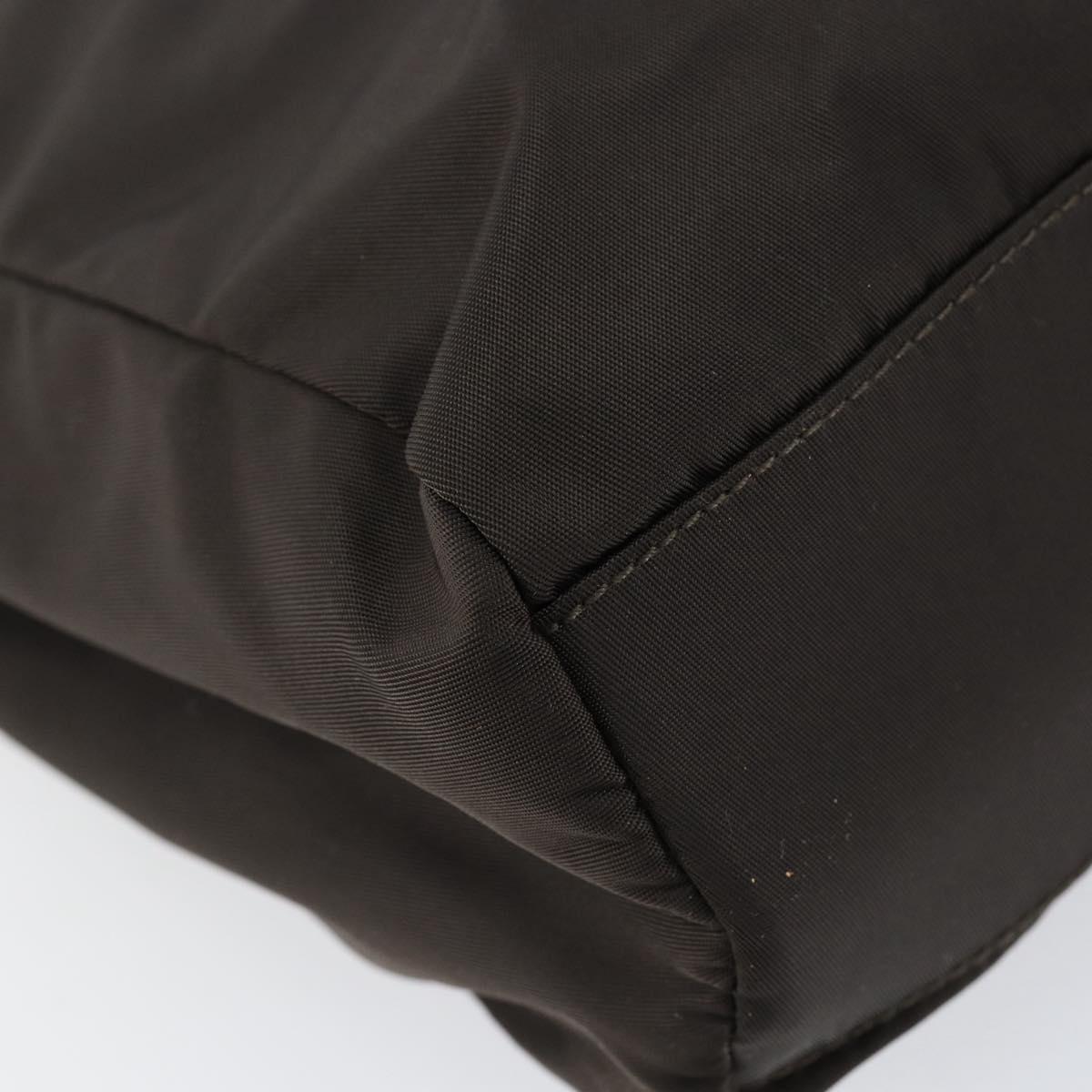 PRADA Hand Bag Nylon Brown Silver Auth 154516