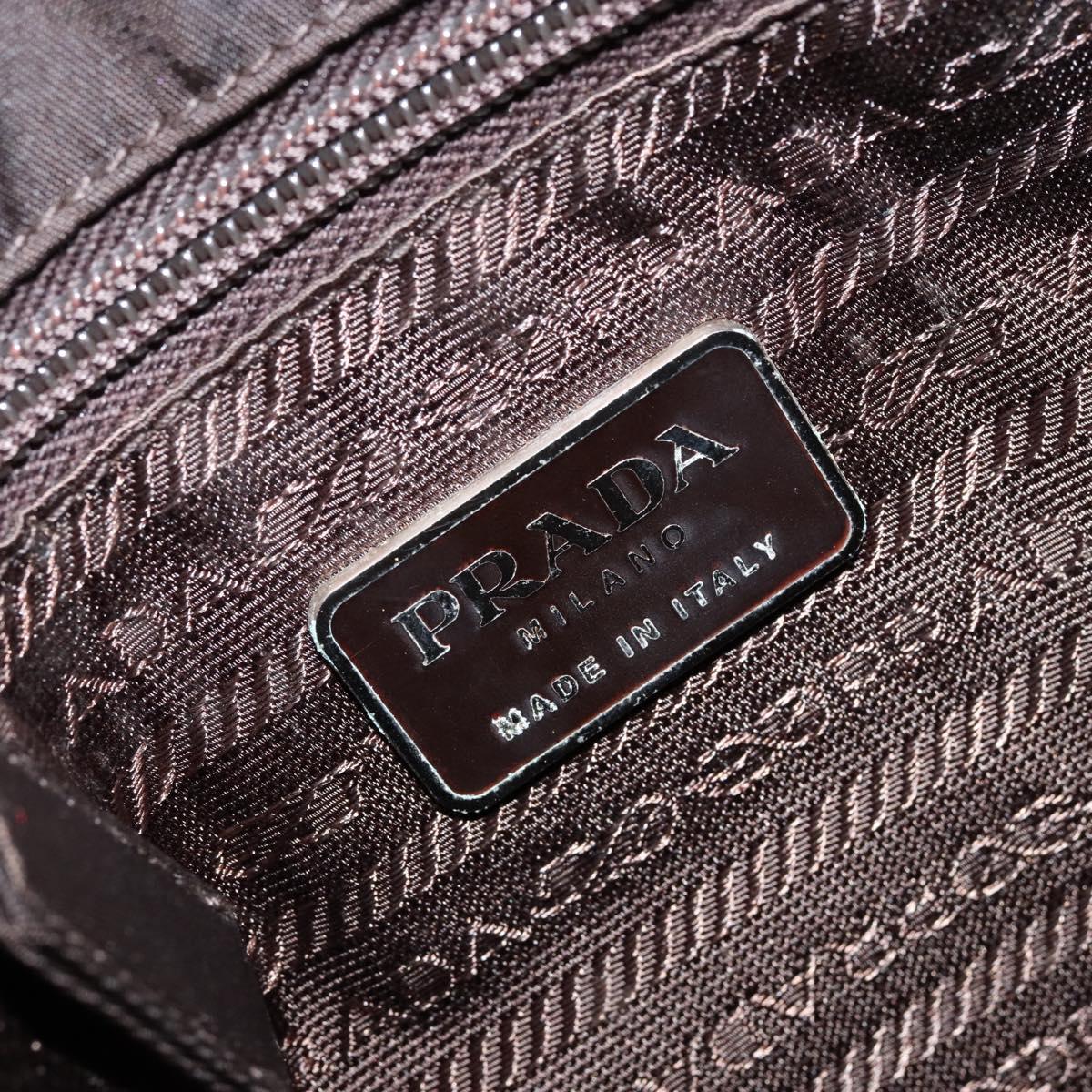 PRADA Hand Bag Nylon Brown Silver Auth 154516