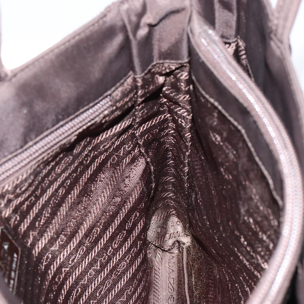 PRADA Hand Bag Nylon Brown Silver Auth 154516