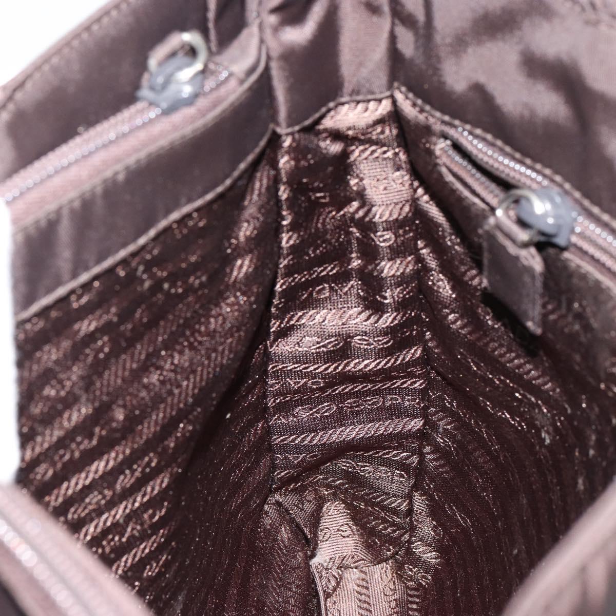 PRADA Hand Bag Nylon Brown Silver Auth 154516