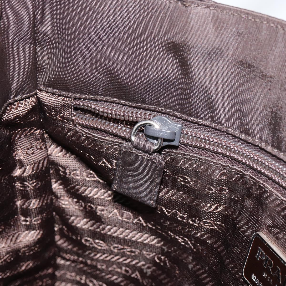 PRADA Hand Bag Nylon Brown Silver Auth 154516