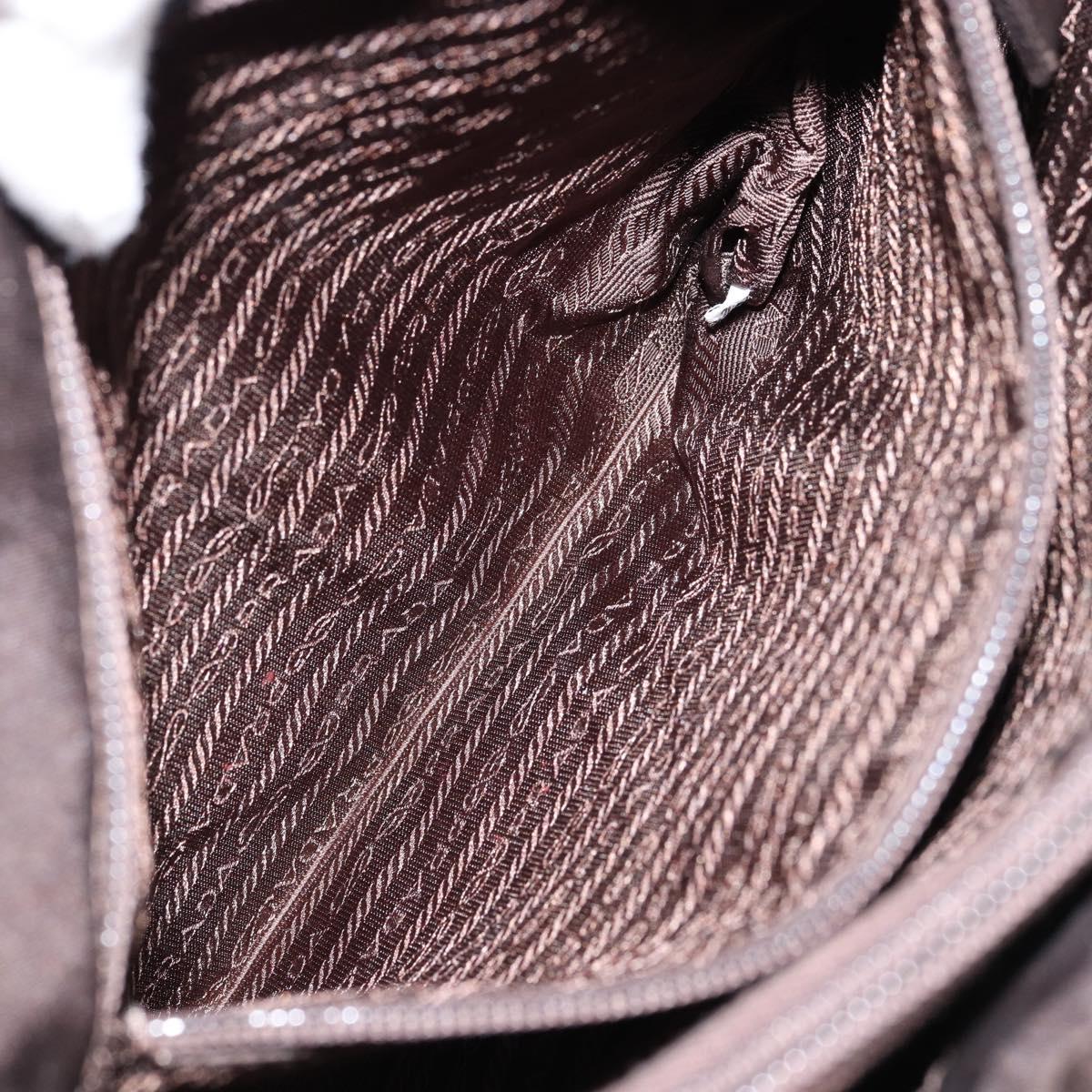 PRADA Hand Bag Nylon Brown Silver Auth 154516