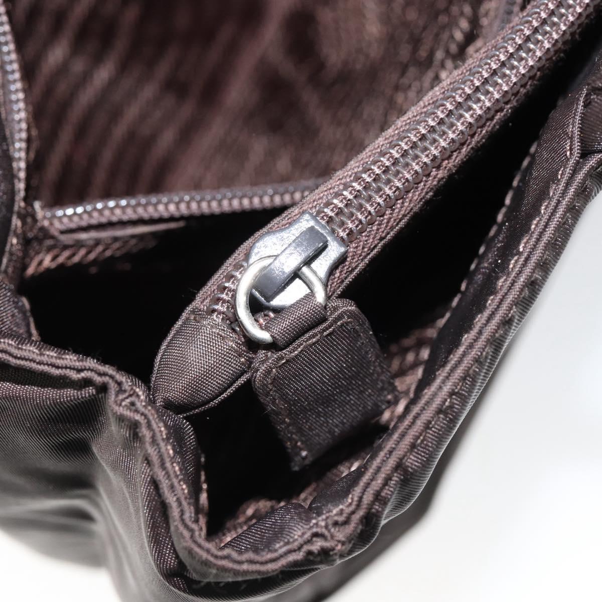 PRADA Hand Bag Nylon Brown Silver Auth 154516