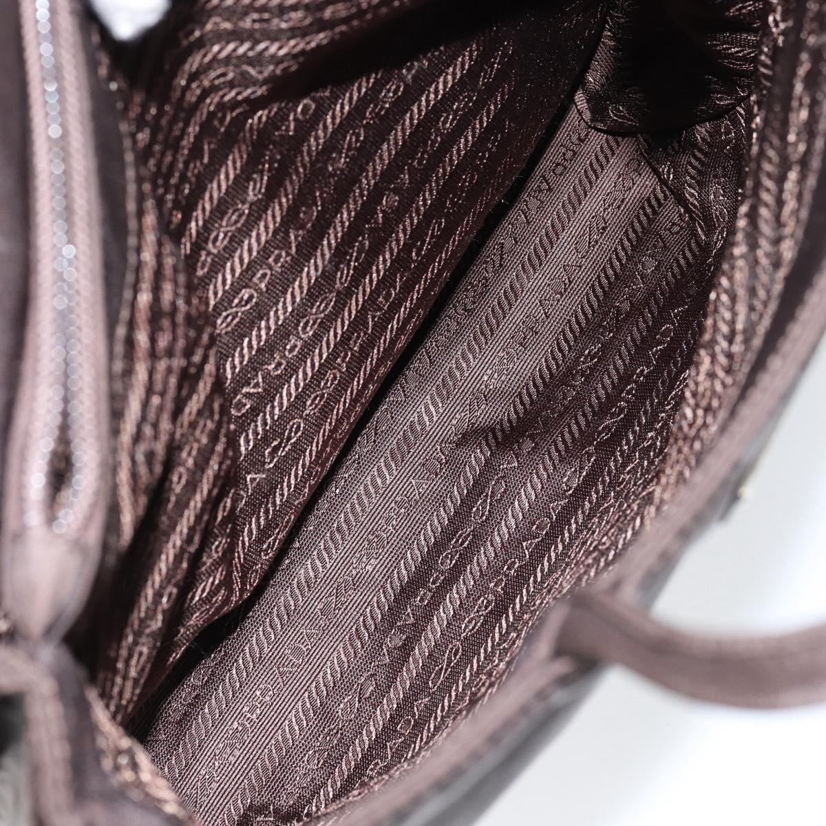 PRADA Hand Bag Nylon Brown Silver Auth 154516