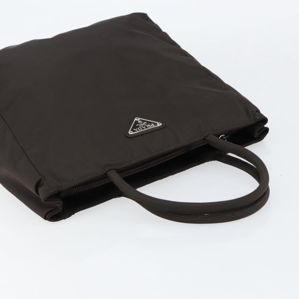 PRADA Hand Bag Nylon Brown Silver Auth 154516