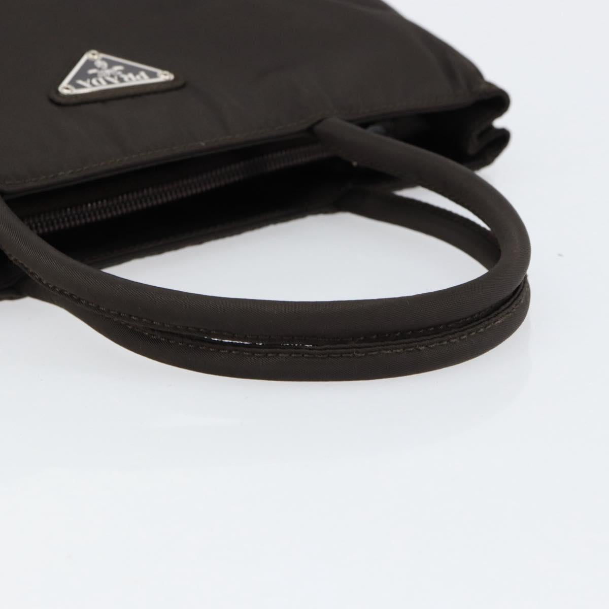 PRADA Hand Bag Nylon Brown Silver Auth 154516