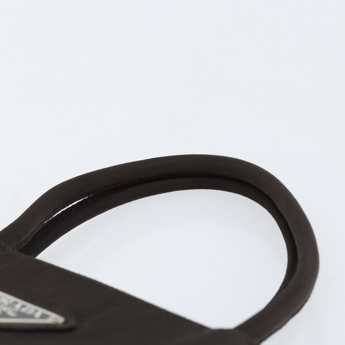 PRADA Hand Bag Nylon Brown Silver Auth 154516