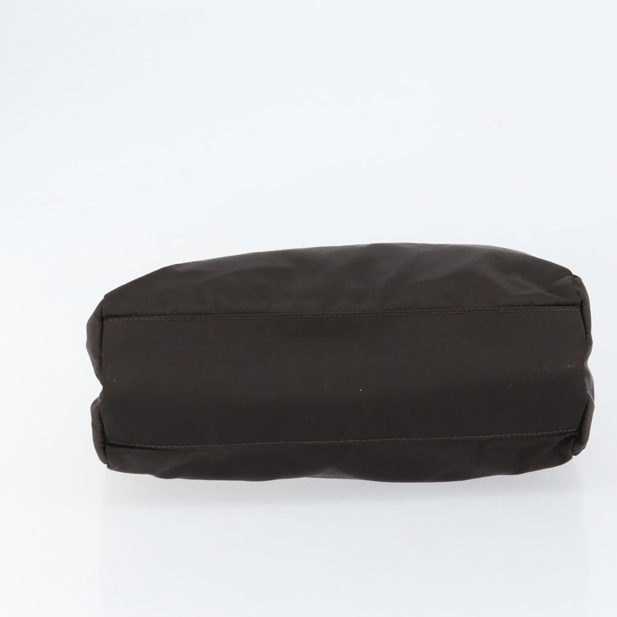 PRADA Hand Bag Nylon Brown Silver Auth 154516