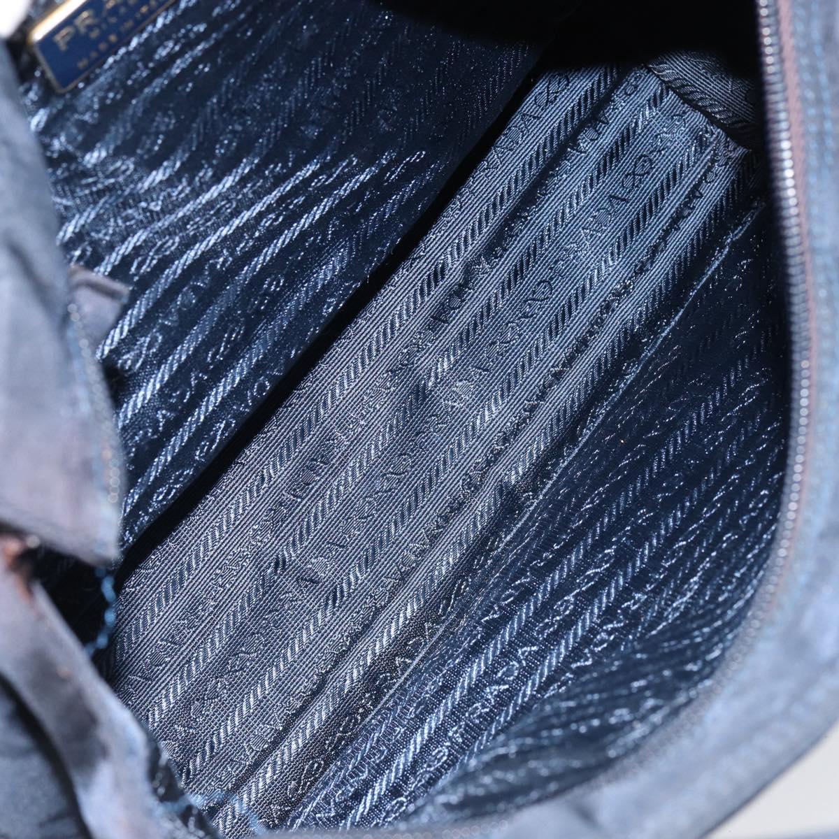 PRADA Hand Bag Nylon Navy Gold Auth 154517