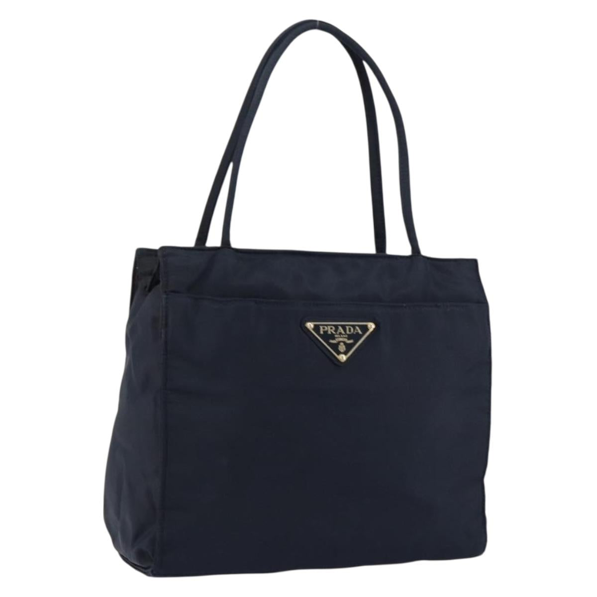 PRADA Hand Bag Nylon Navy Gold Auth 154517
