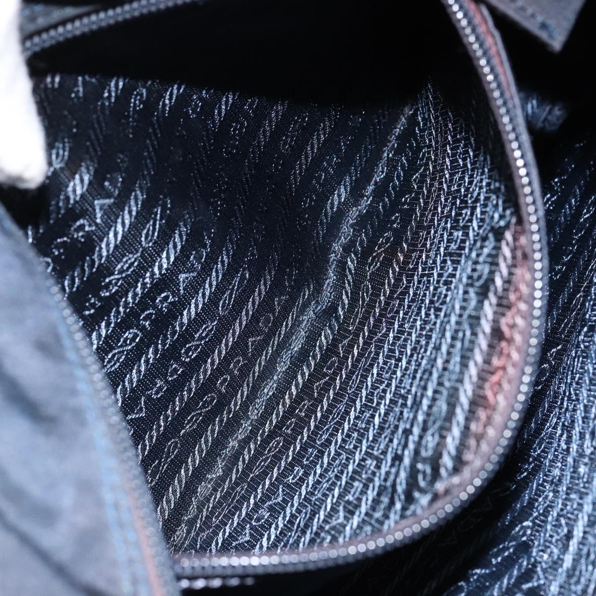 PRADA Hand Bag Nylon Navy Gold Auth 154517