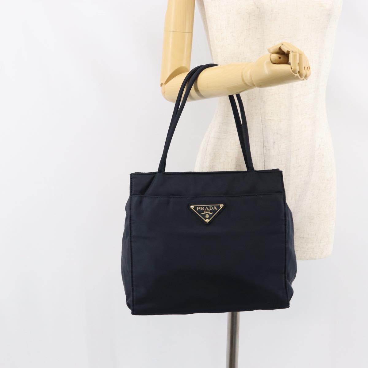 PRADA Hand Bag Nylon Navy Gold Auth 154517