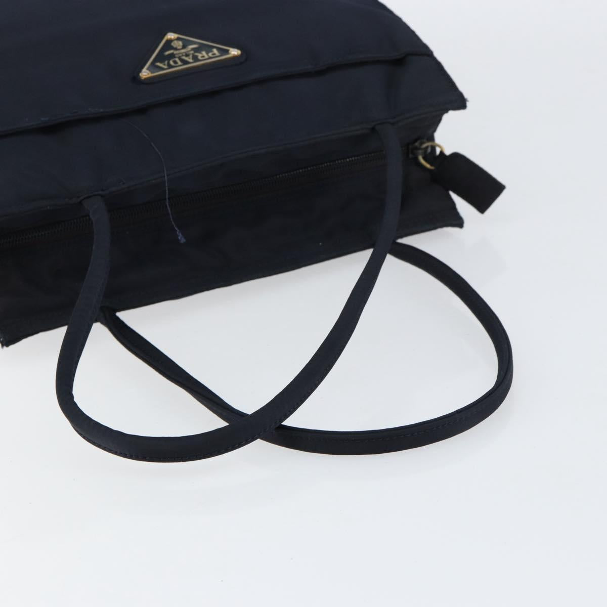 PRADA Hand Bag Nylon Navy Gold Auth 154517