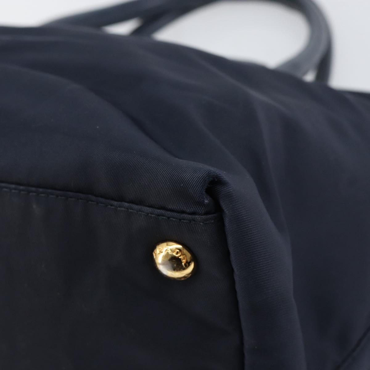 PRADA Hand Bag Nylon Navy Gold Auth 154518