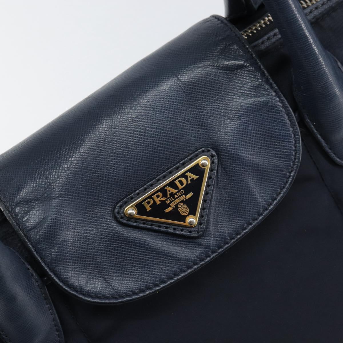 PRADA Hand Bag Nylon Navy Gold Auth 154518