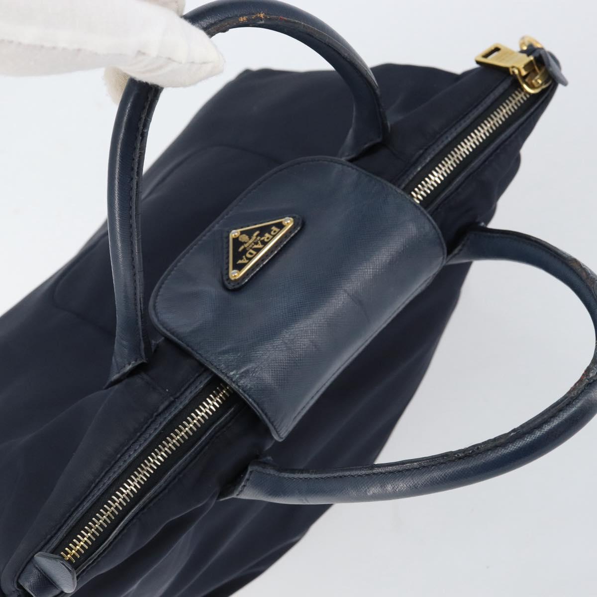 PRADA Hand Bag Nylon Navy Gold Auth 154518
