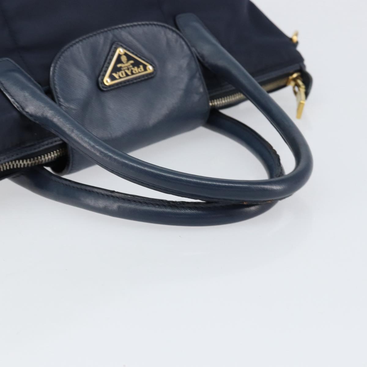 PRADA Hand Bag Nylon Navy Gold Auth 154518