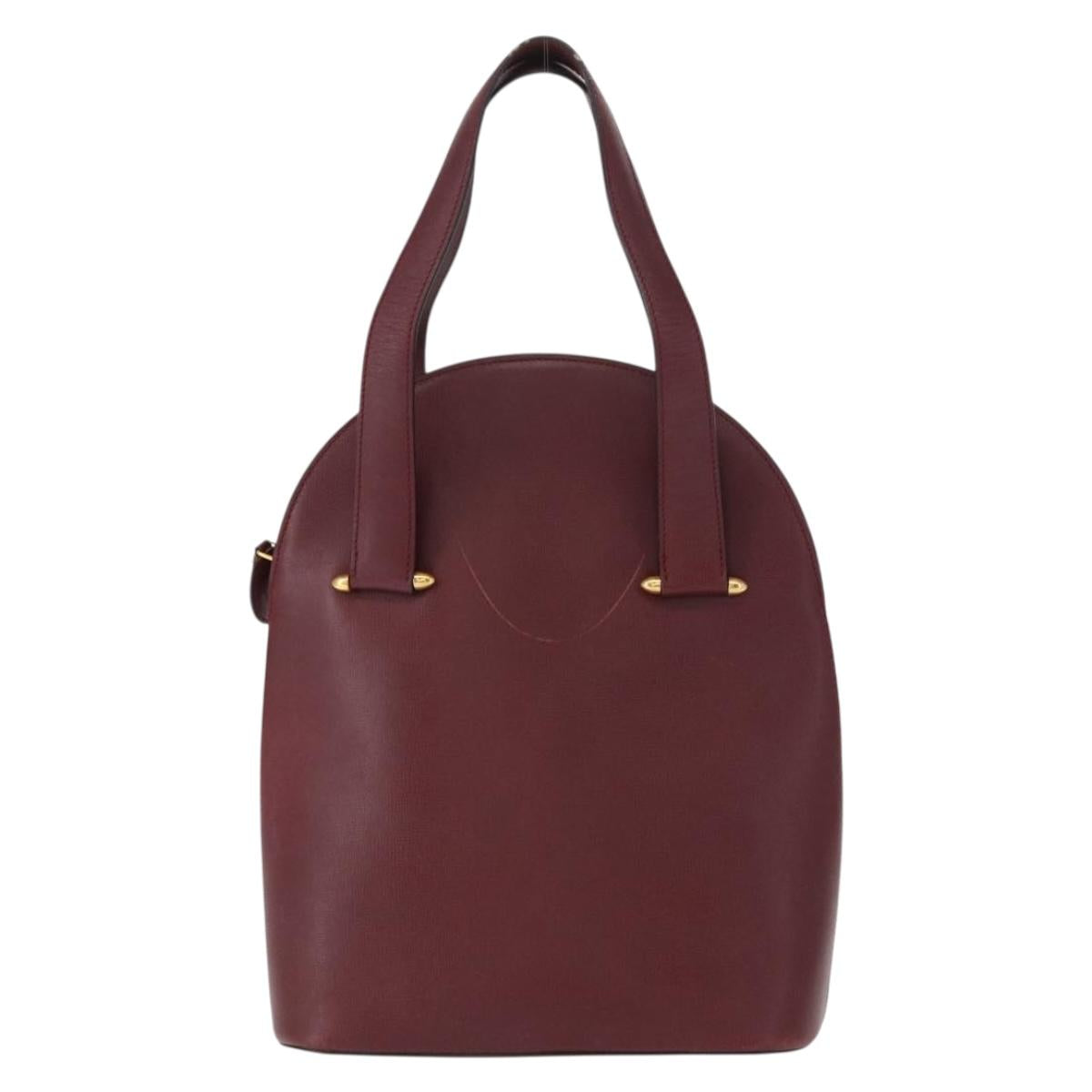 CARTIER Must Line Hand Bag Leather Bordeaux Gold Auth 154519