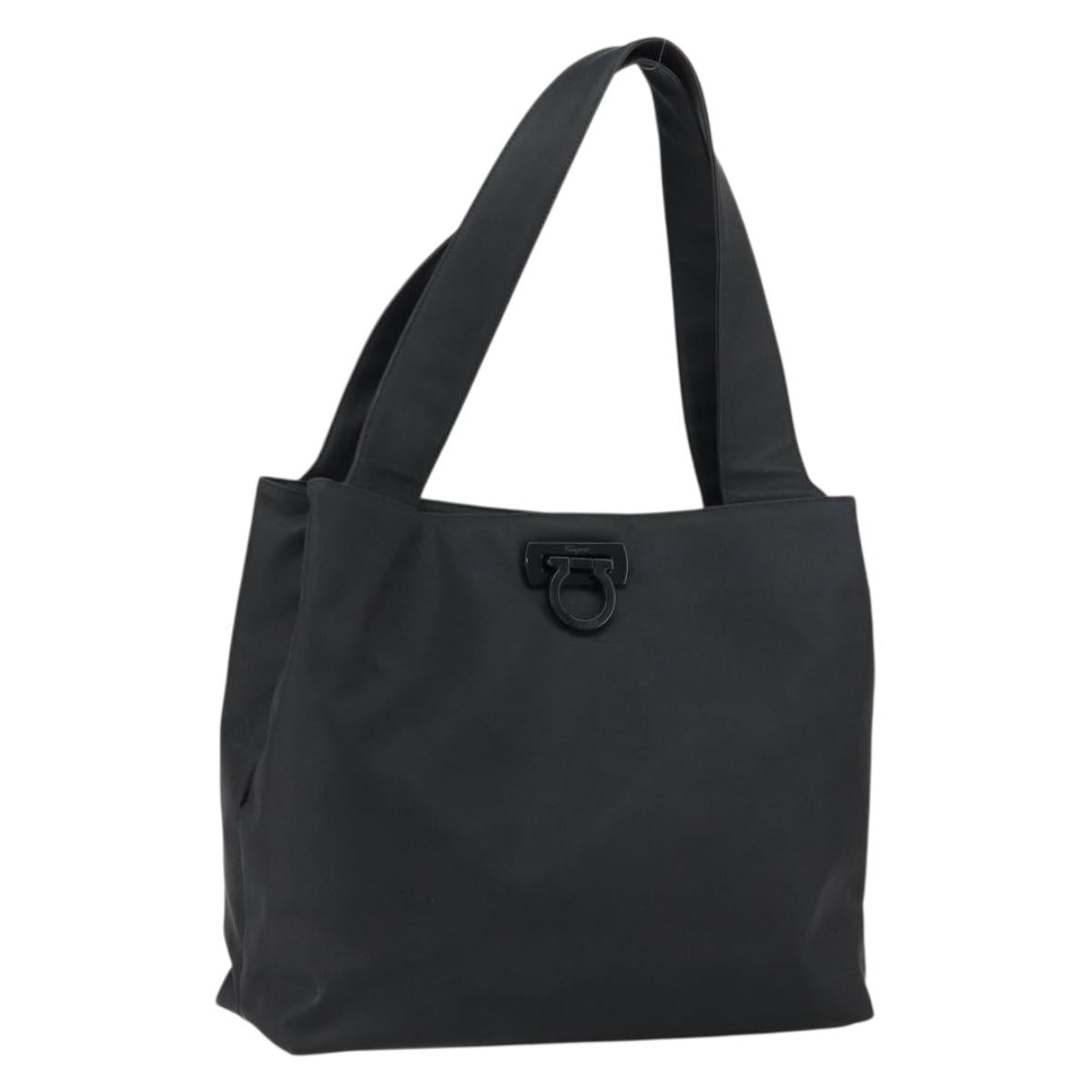 Salvatore Ferragamo Tote Bag Nylon Black Silver Auth 154520