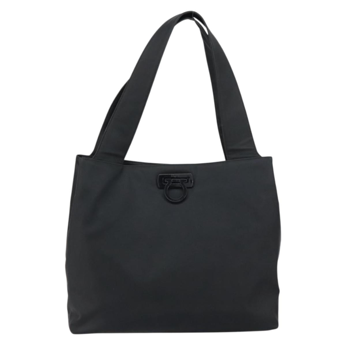 Salvatore Ferragamo Tote Bag Nylon Black Silver Auth 154520