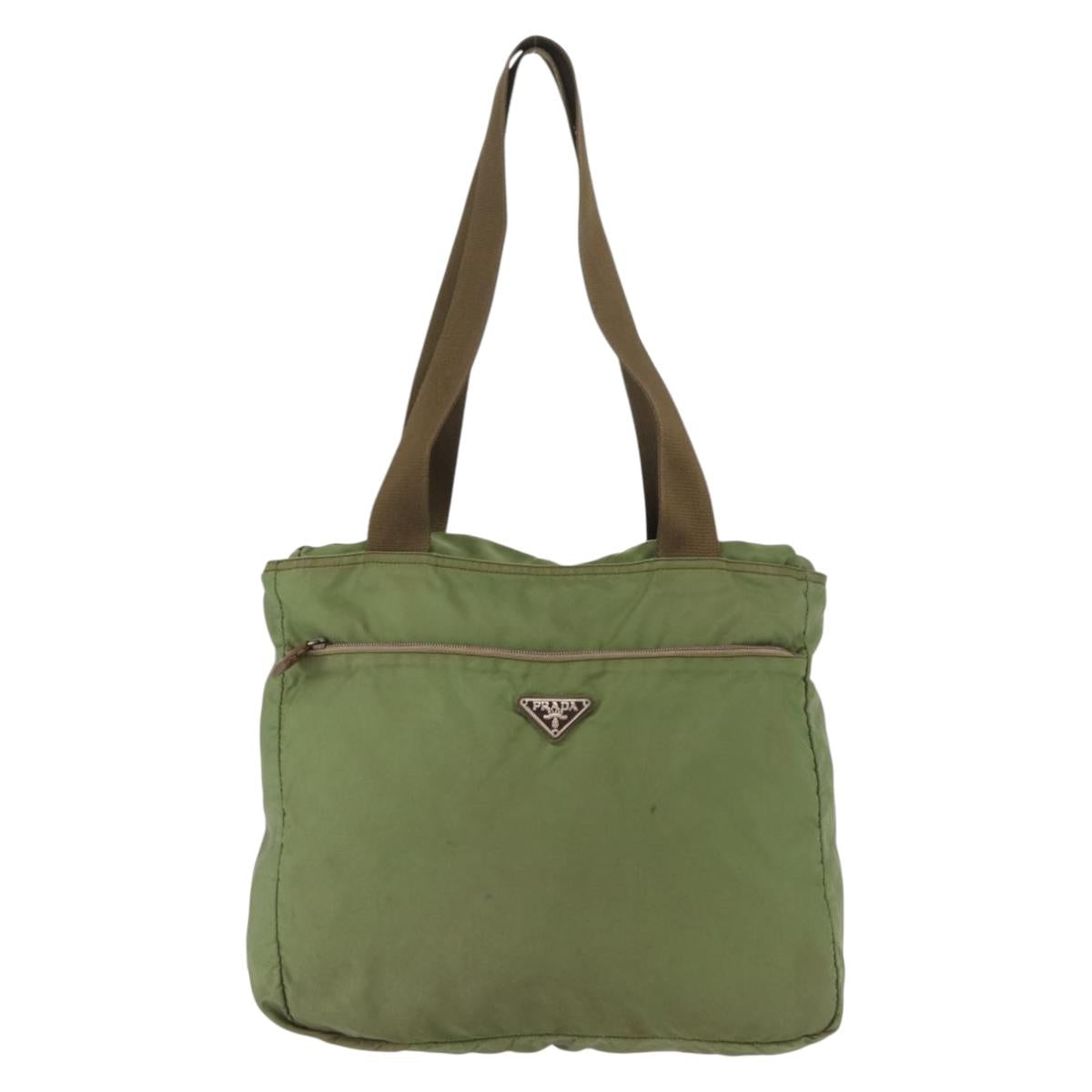 PRADA Shoulder Bag Nylon Green Silver Auth 154521