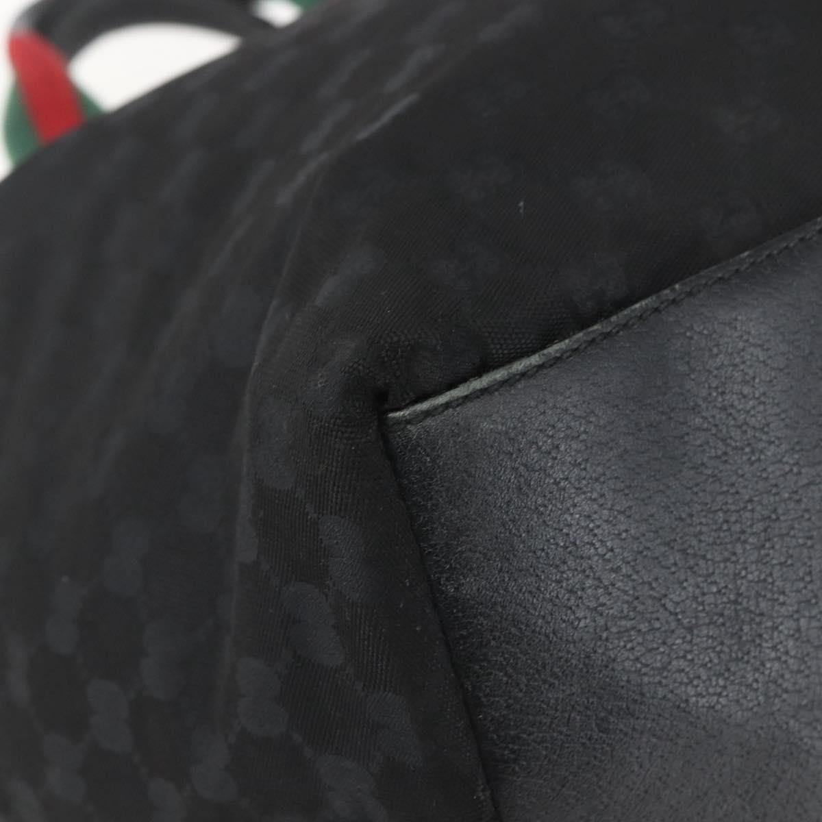 GUCCI GG Canvas Web Sherry Line Tote Bag Black Silver 131231 Auth 154522