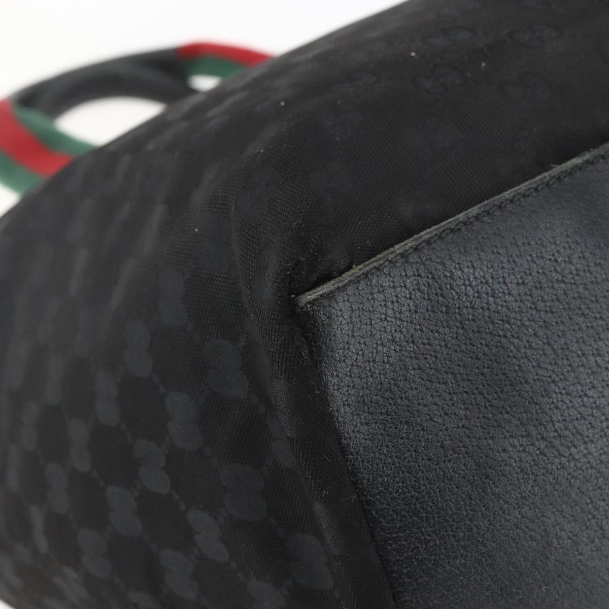 GUCCI GG Canvas Web Sherry Line Tote Bag Black Silver 131231 Auth 154522