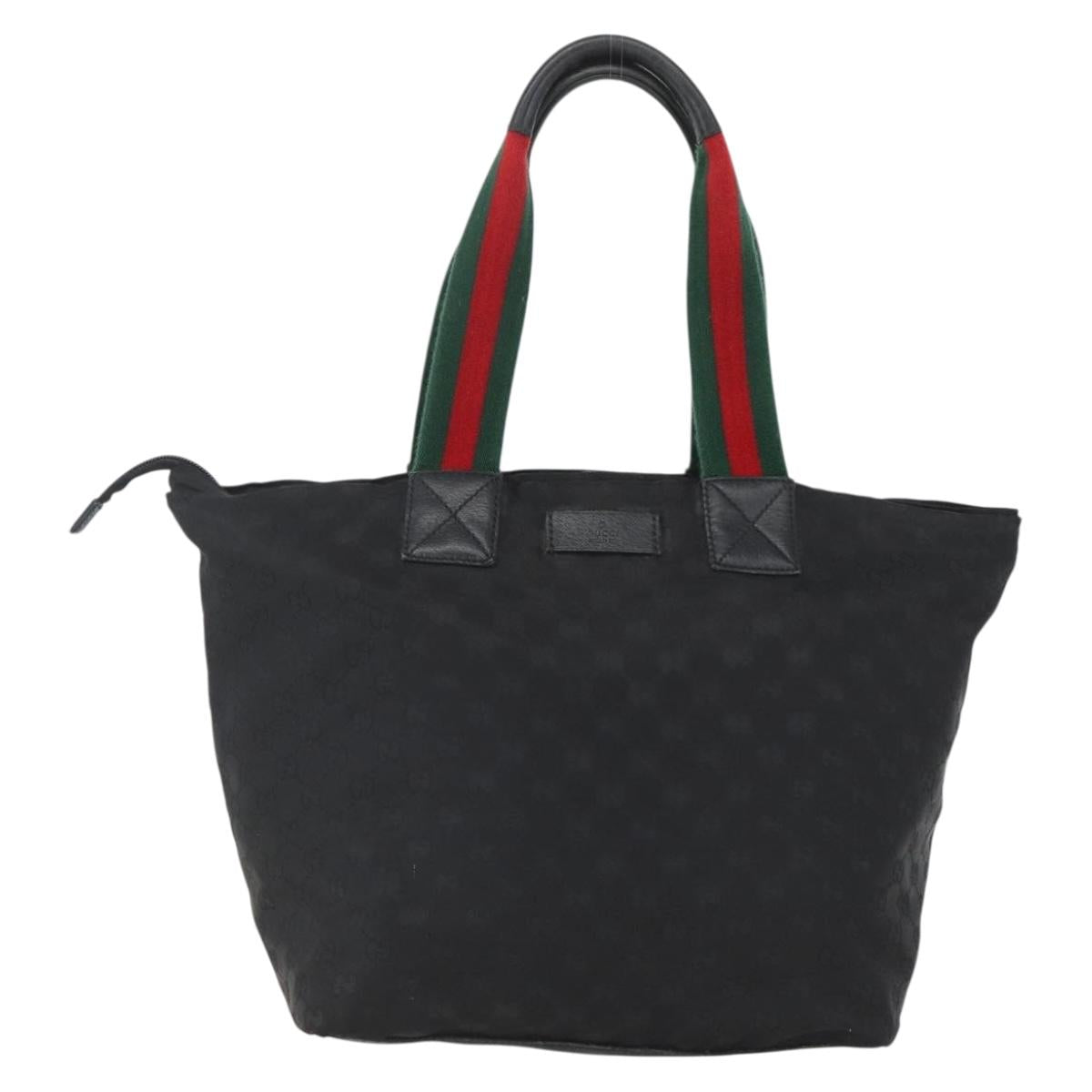 GUCCI GG Canvas Web Sherry Line Tote Bag Black Silver 131231 Auth 154522