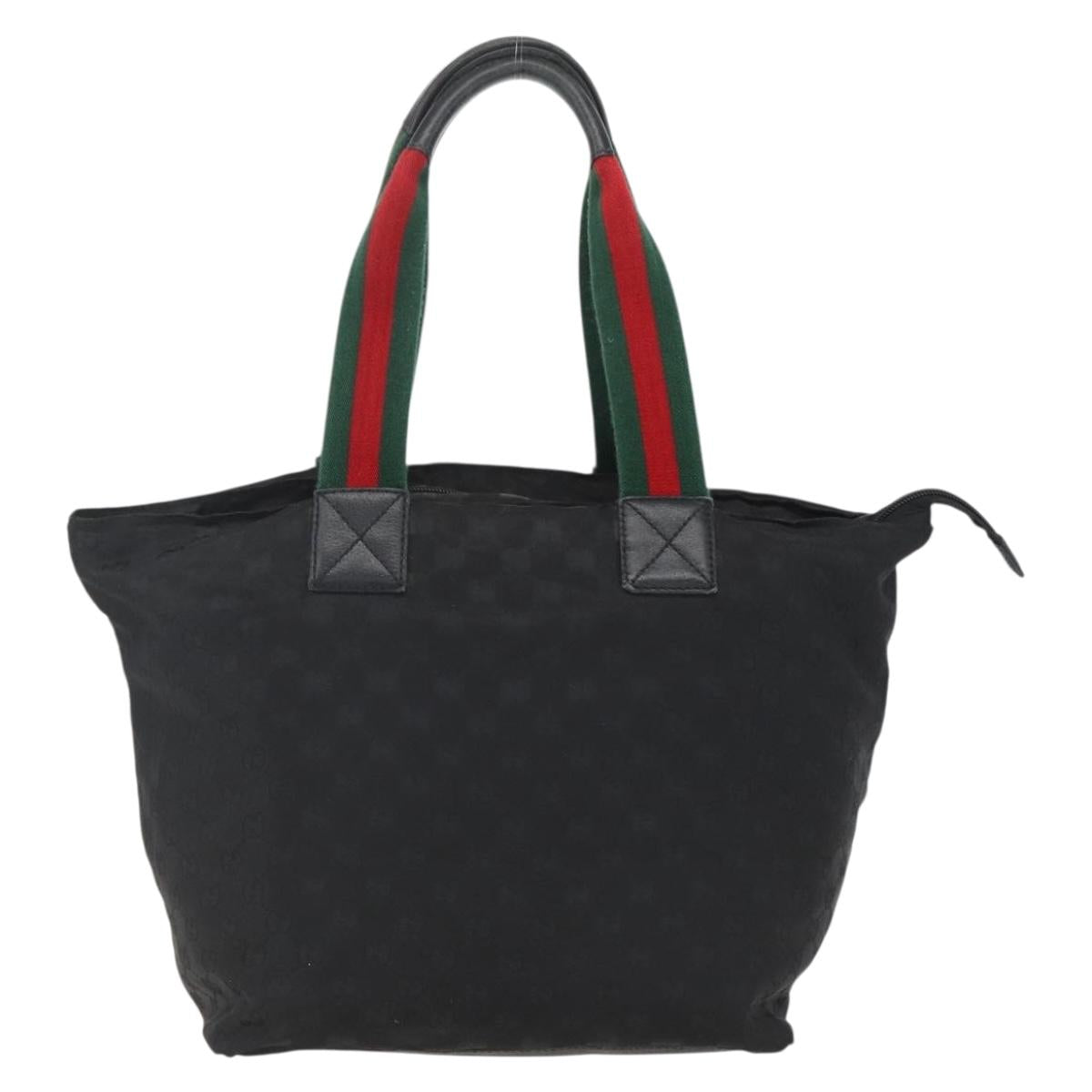GUCCI GG Canvas Web Sherry Line Tote Bag Black Silver 131231 Auth 154522
