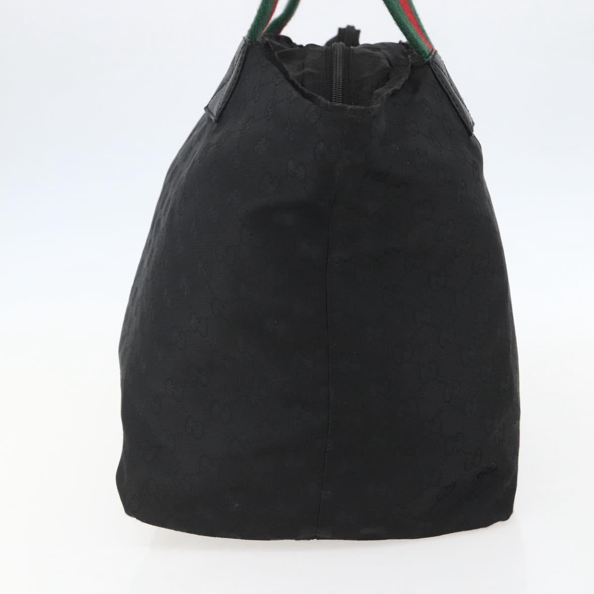 GUCCI GG Canvas Web Sherry Line Tote Bag Black Silver 131231 Auth 154522