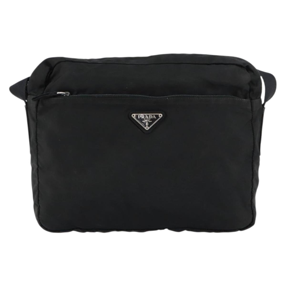PRADA Shoulder Bag Nylon Black Silver Auth 154523