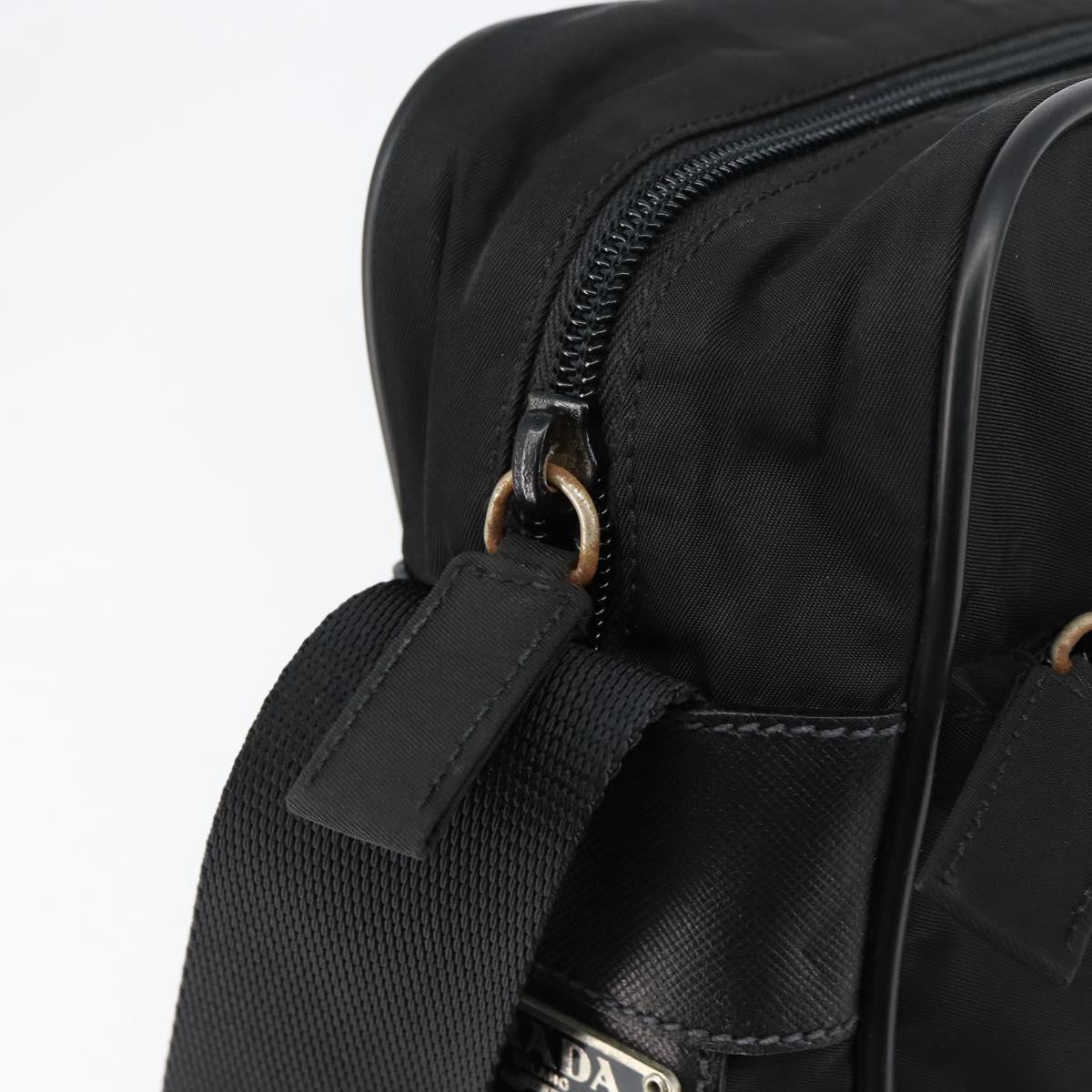PRADA Shoulder Bag Nylon Black Silver Auth 154524