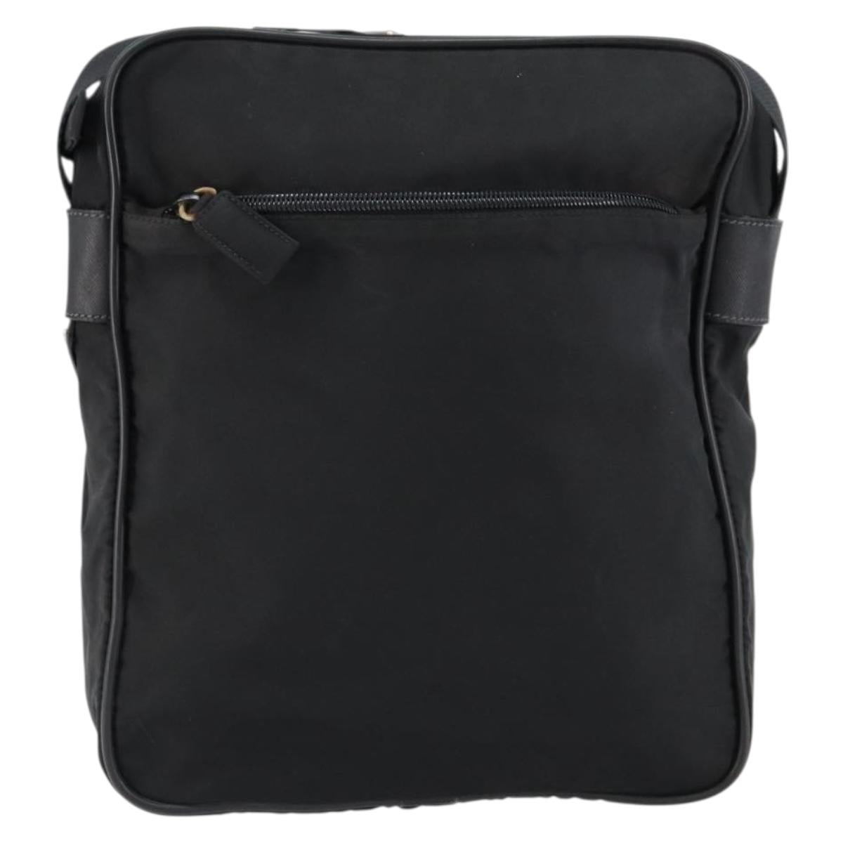 PRADA Shoulder Bag Nylon Black Silver Auth 154524