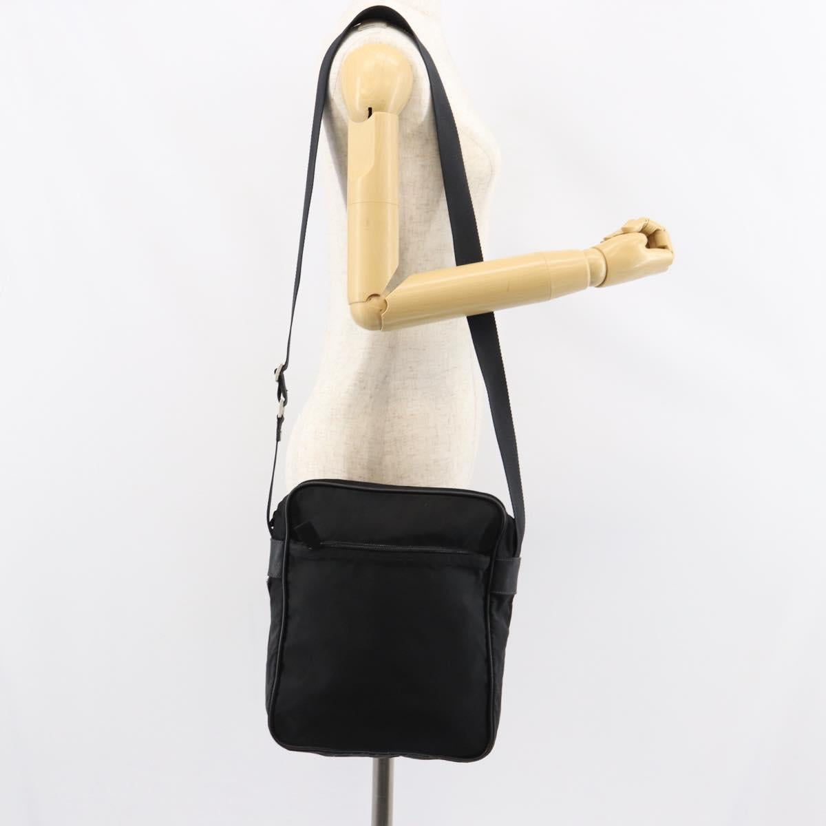 PRADA Shoulder Bag Nylon Black Silver Auth 154524