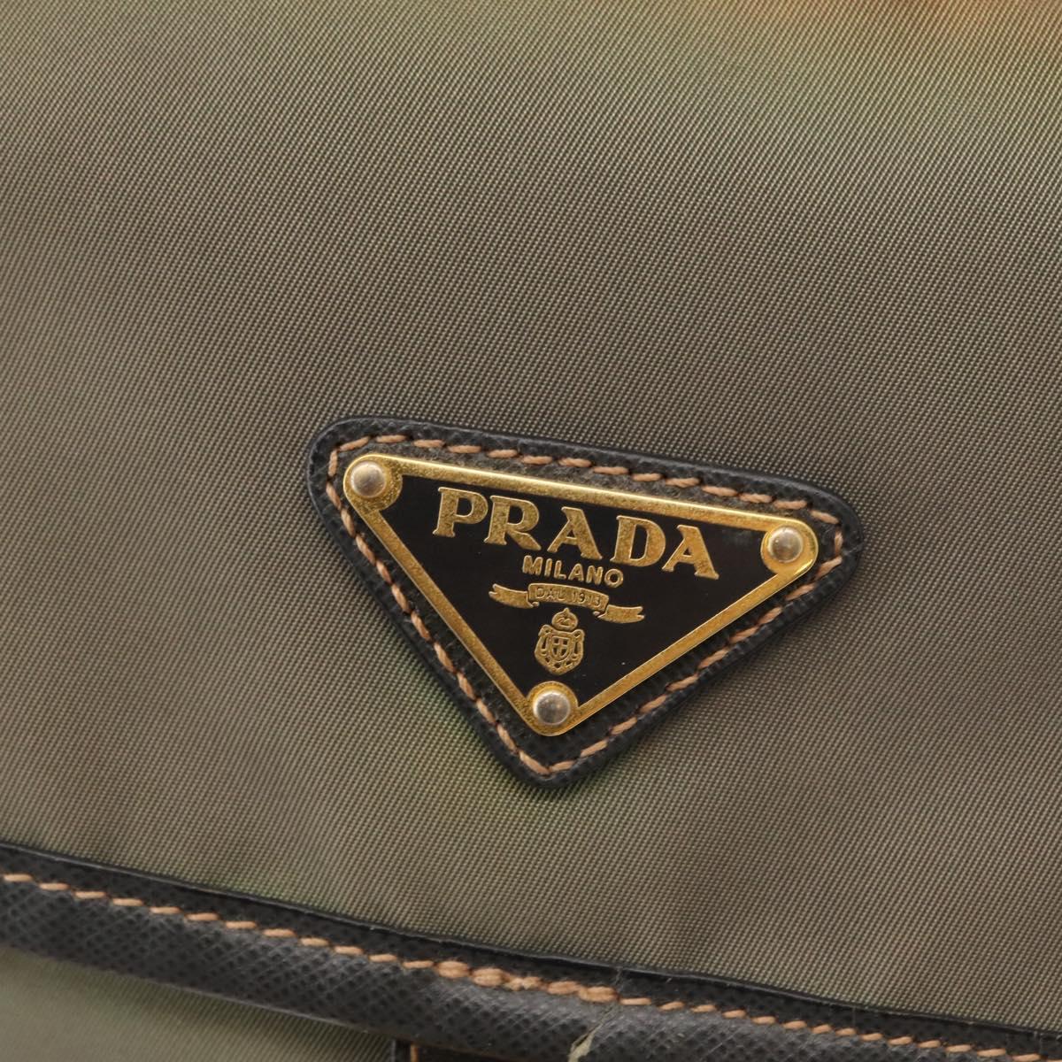PRADA Shoulder Bag Nylon Khaki Gold Auth 154525