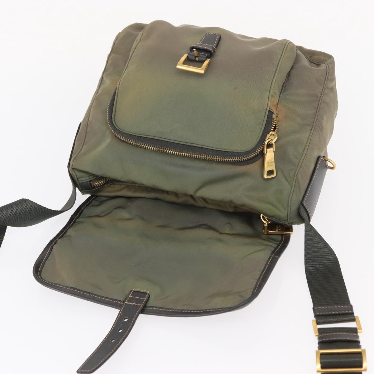 PRADA Shoulder Bag Nylon Khaki Gold Auth 154525
