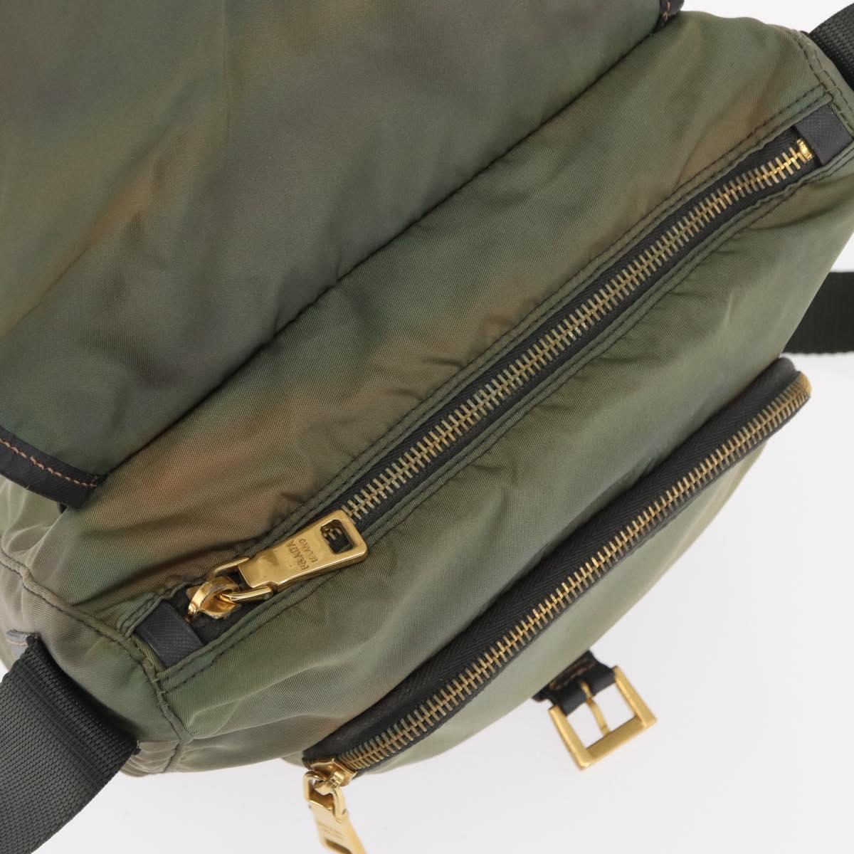 PRADA Shoulder Bag Nylon Khaki Gold Auth 154525