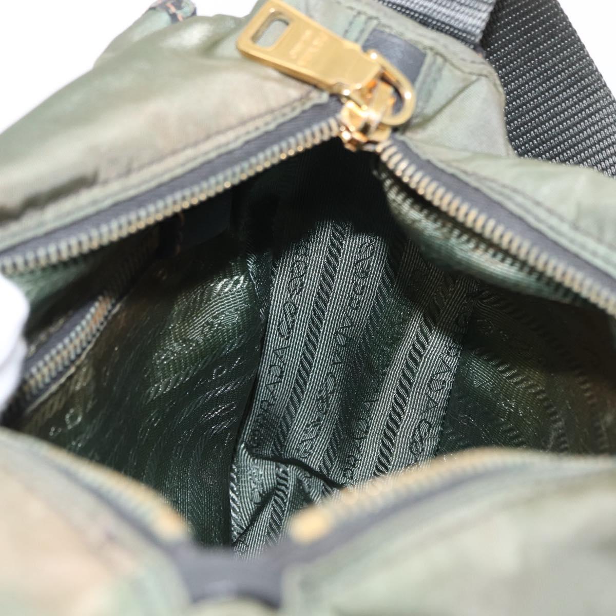 PRADA Shoulder Bag Nylon Khaki Gold Auth 154525