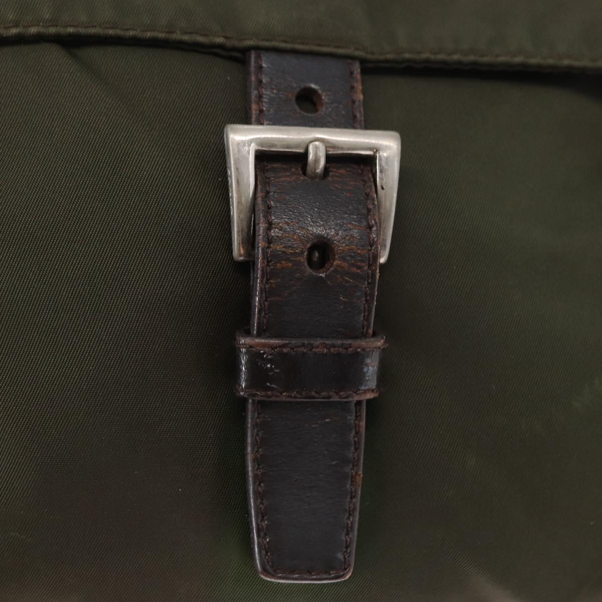 PRADA Shoulder Bag Nylon Khaki Silver Auth 154526