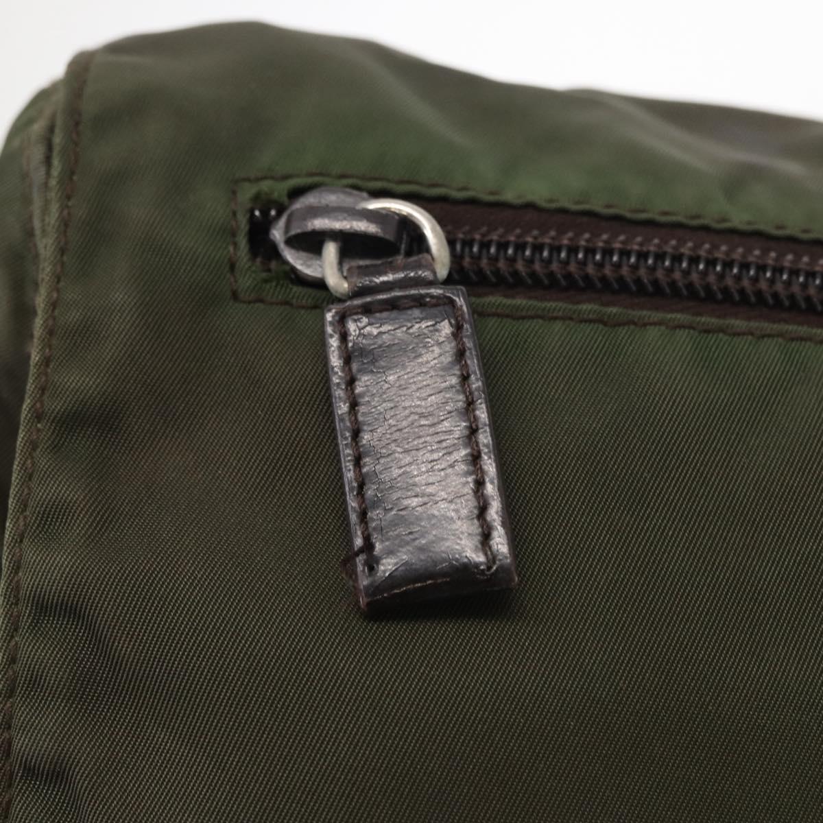 PRADA Shoulder Bag Nylon Khaki Silver Auth 154526