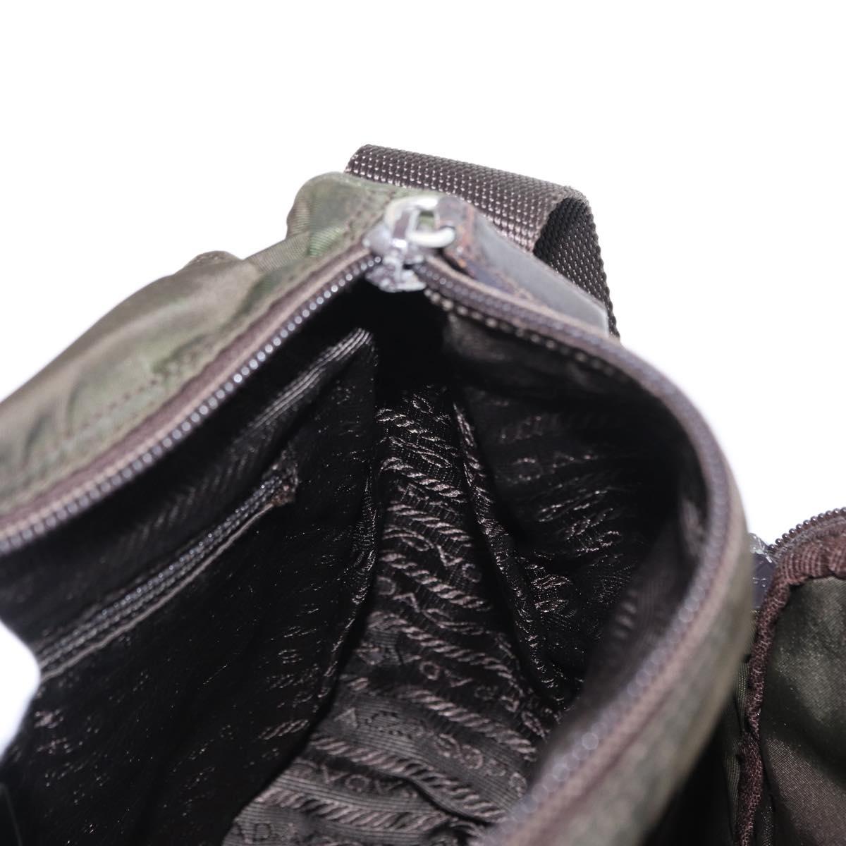 PRADA Shoulder Bag Nylon Khaki Silver Auth 154526
