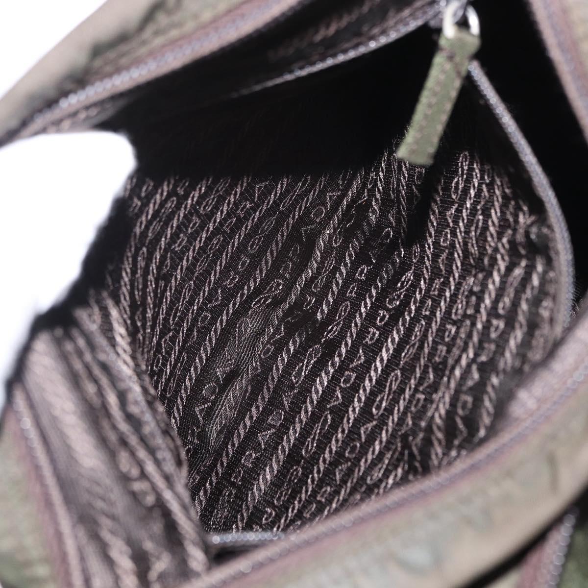 PRADA Shoulder Bag Nylon Khaki Silver Auth 154526